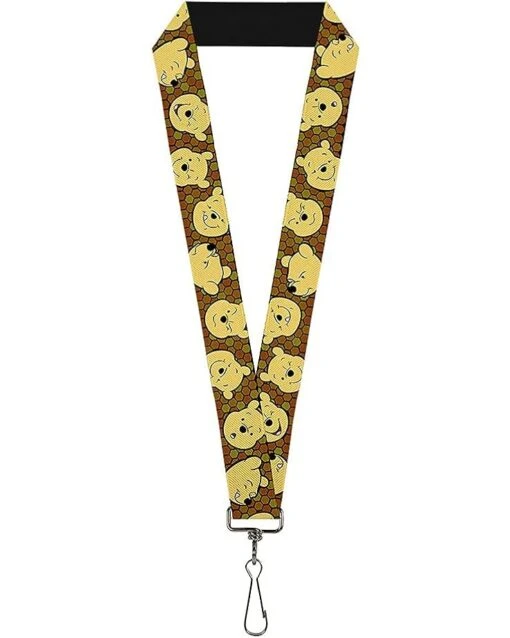 Buckle-Down Unisex Adults Lanyard - 1.0 Winnie The Pooh Expressions/Honeycomb Black/ Key Chain, Multicolor, One Size US -Fashion Accessories Store 517GmmV0y5L. AC SR736920