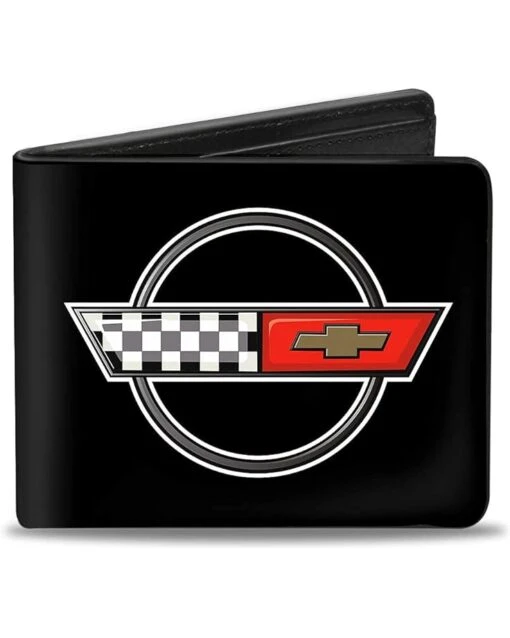 Buckle-Down Mens Pu Bifold Wallet - Corvette C4 Checker/Bowtie Logo Black, Multicolor, 4.0" X 3.5" -Fashion Accessories Store 51M5Fft4K6L. AC SR736920