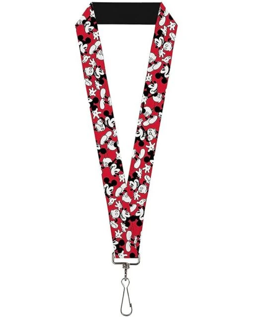 Buckle-Down Lanyard-1.0-Mickey Mouse Poses Scattered Red/Black/White -Fashion Accessories Store