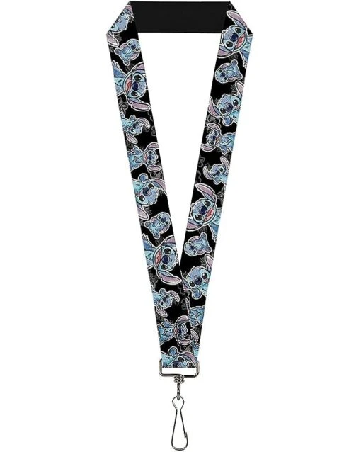 Buckle-Down Unisex Adults Lanyard - 1.0 Stitch Poses/Hibiscus Sketch Black/Gray/Blue Key Chain, Multicolor, One Size US -Fashion Accessories Store 51vEKc2toL. AC SR736920