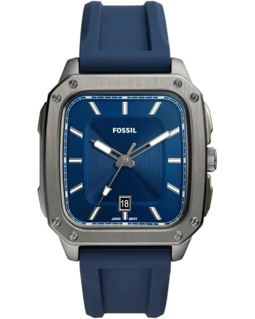 Fossil Inscription Three-Hand Date Navy Silicone Watch - FS5979 -Fashion Accessories Store