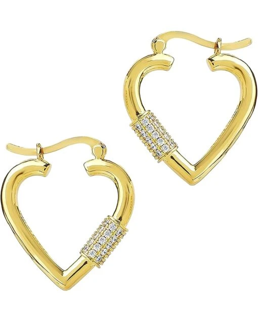 Sterling Forever CZ Heart Carabiner Lock Hoops Earrings -Fashion Accessories Store 61wEOwOZDcS. AC SR736920