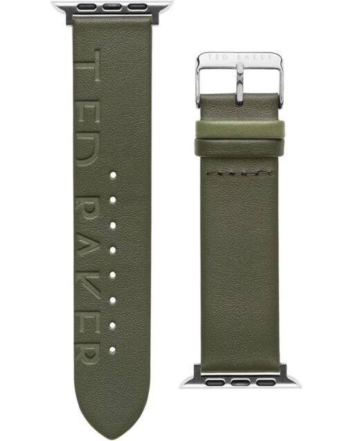 Ted Baker "Ted" Engraved Leather Light Green Keeper Smartwatch Band Compatible With Apple Watch Strap 42mm, 44mm -Fashion Accessories Store