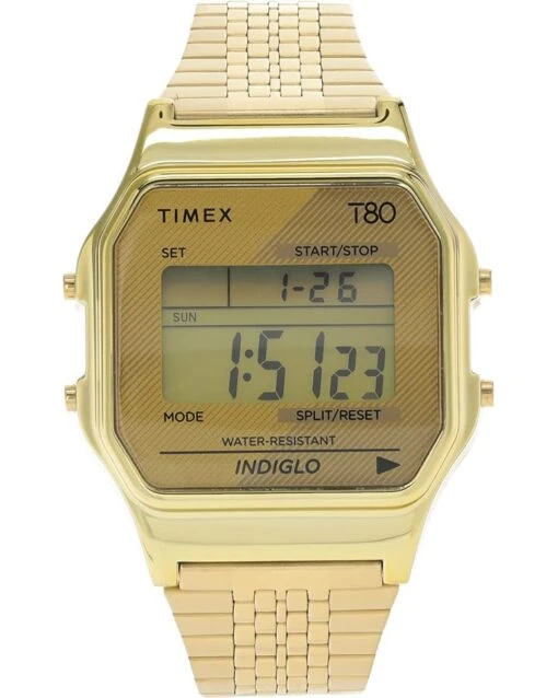 Timex 34 Mm T80 Gold Tone Case Digital Dial Gold Stainless Steel Bracelet Watch -Fashion Accessories Store 71FluXnugiL. AC SR736920